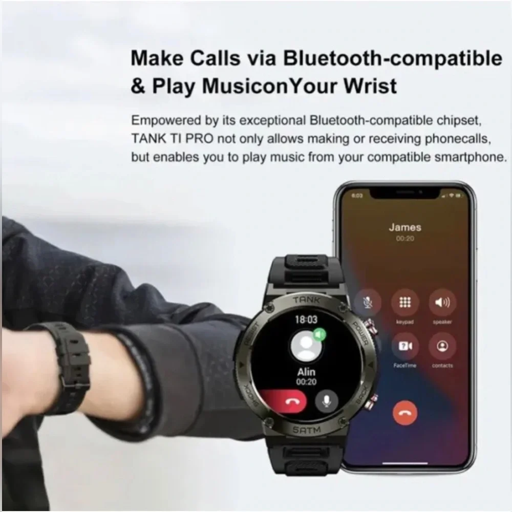 KOSPET‎ TANK T1 Pro Digital Watch High Clarity Fitness Tracker Men BT Calling.